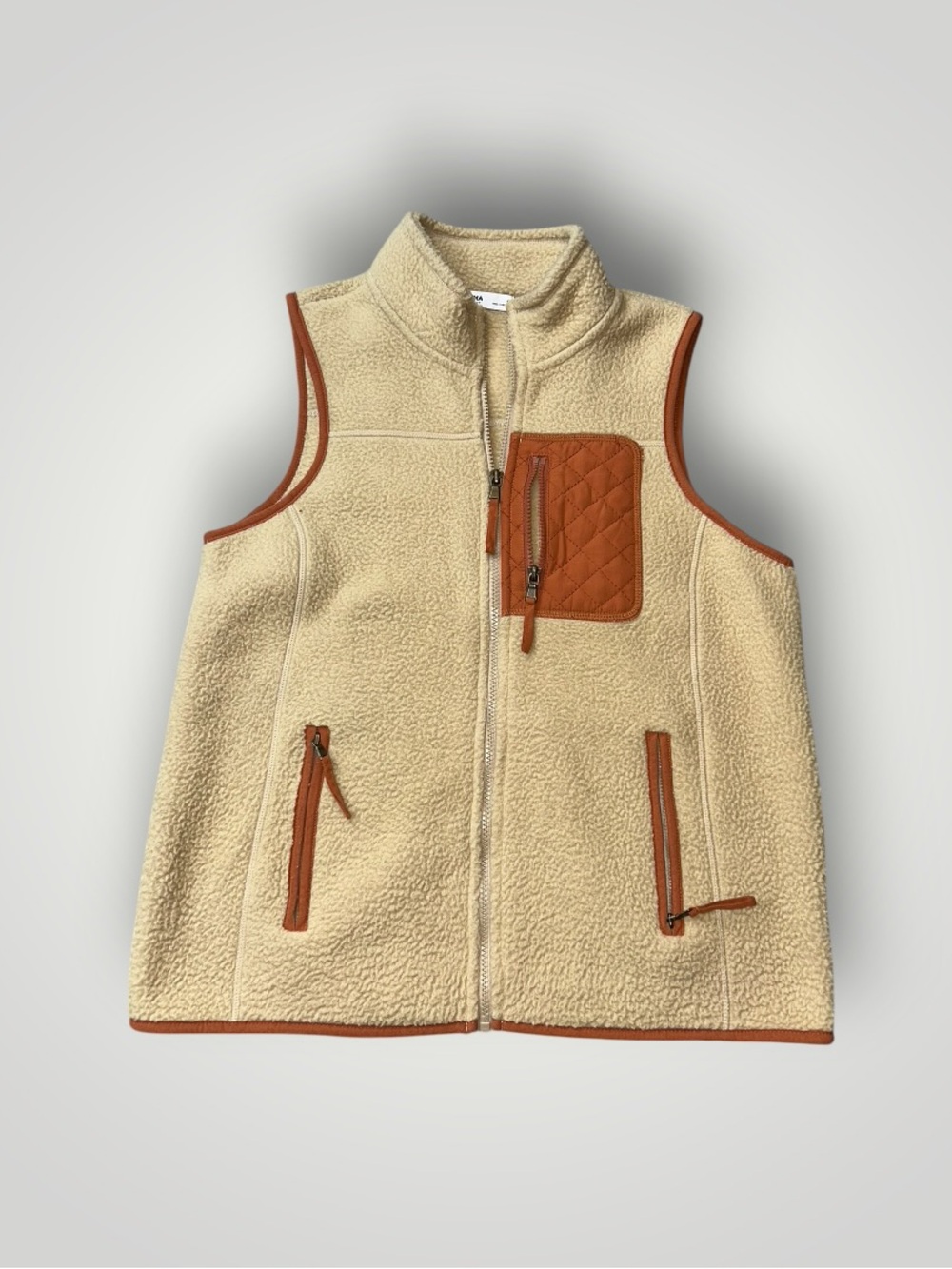 Sonoma Cream Sherpa Vest with Rust Trim